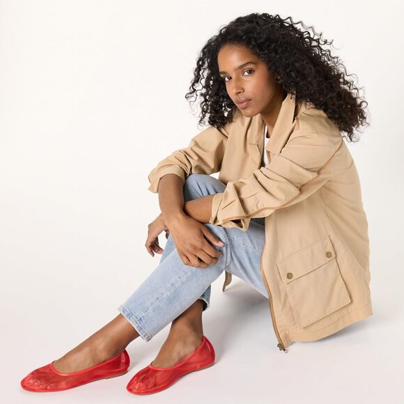 Women's Ballet Flats Red Mesh Size 7.5 Polyurethane with Bow TPR Sole - Picture 5 of 7